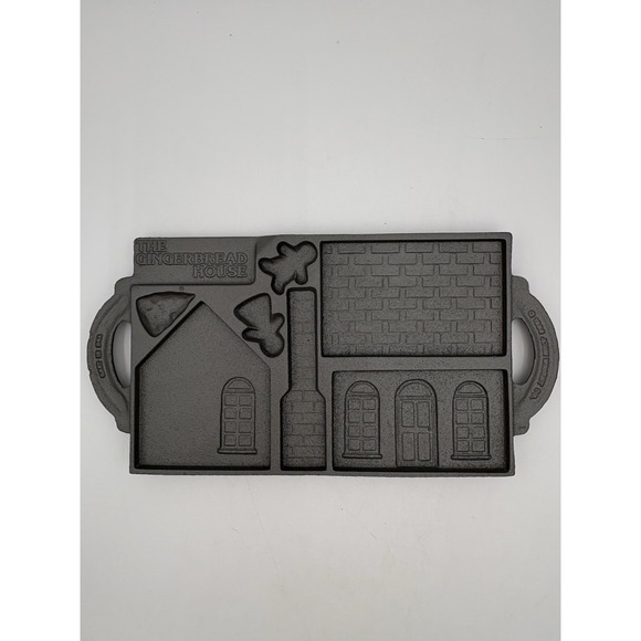 John Wright 1985 Double Sided Cast Iron Gingerbread House Baking Mold Solid Pan - Picture 1 of 8